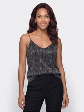 Express Metallic Ribbed V-Neck Cami - Black